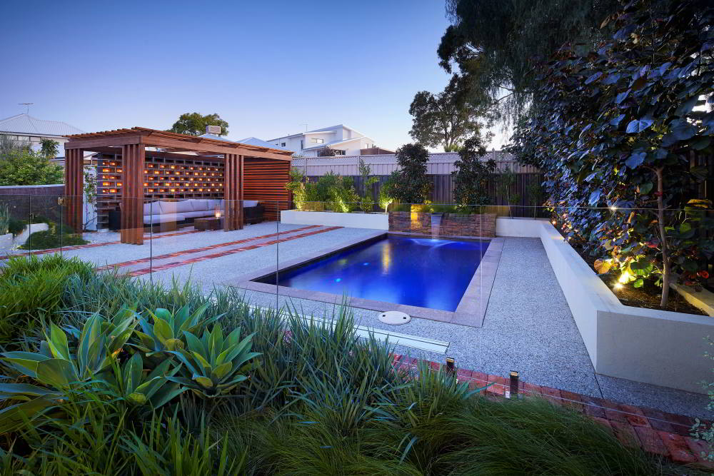 Pool landscaping and cabana